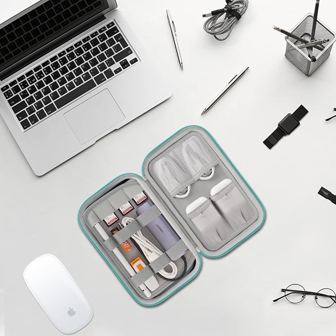 Elonbo Hard Travel Cords Organizer Universal Small Electronic Accessories Carrying Case for Chargers Cables MacBook Adapter Magic Mouse Apple Pencil USB Flash Disk Tech Portable Storage Bag,Turquoise - Image 5