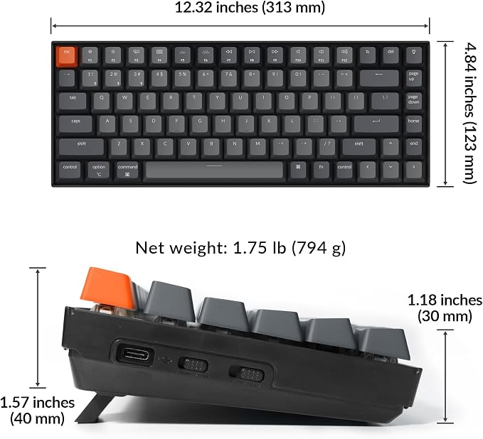 Keychron K2 75% Layout Bluetooth Mechanical Keyboard Super Red Switch/White LED Backlit/Anti Ghosting/N-Key Rollover/84 Key USB C Wired Computer Keyboard for Mac Windows-Version 2 - Image 3