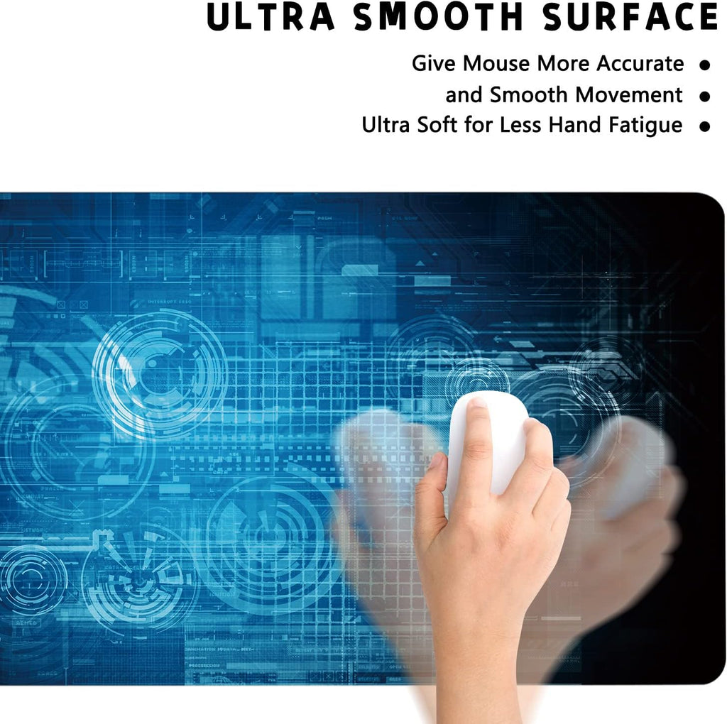 Extended Large Gaming Mouse Pad Abstract Blue Futuristic Tech XXL Size Keyboard Mouse Mat Desk Pad with Non Slip Rubber Base Stitched Edges Office Decor for Women Girls Men,35.4 x 15.7inch - Image 2