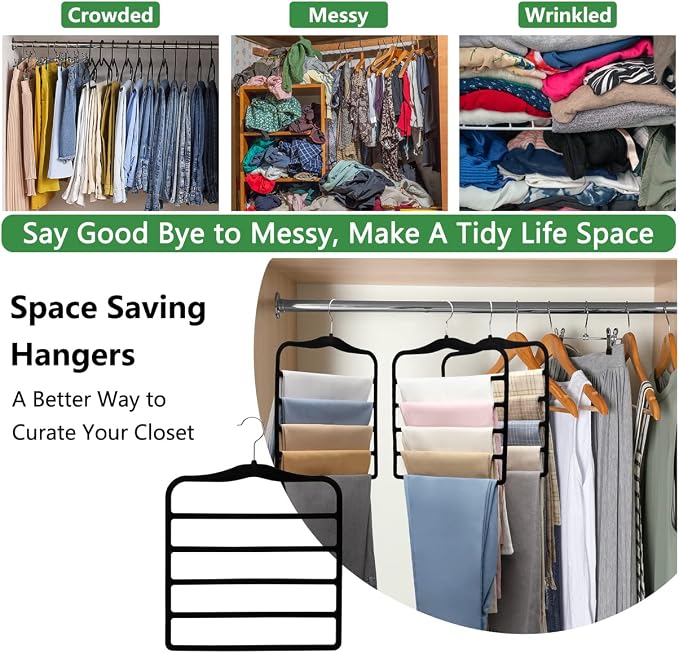 Closet Organizers and Storage, 3 Pack Pants Hangers Space Saving | Organization and Storage, Velvet Hanger for Dorm Room for College Students Girls Boys Guys Hanging Jean Scarf - Image 6