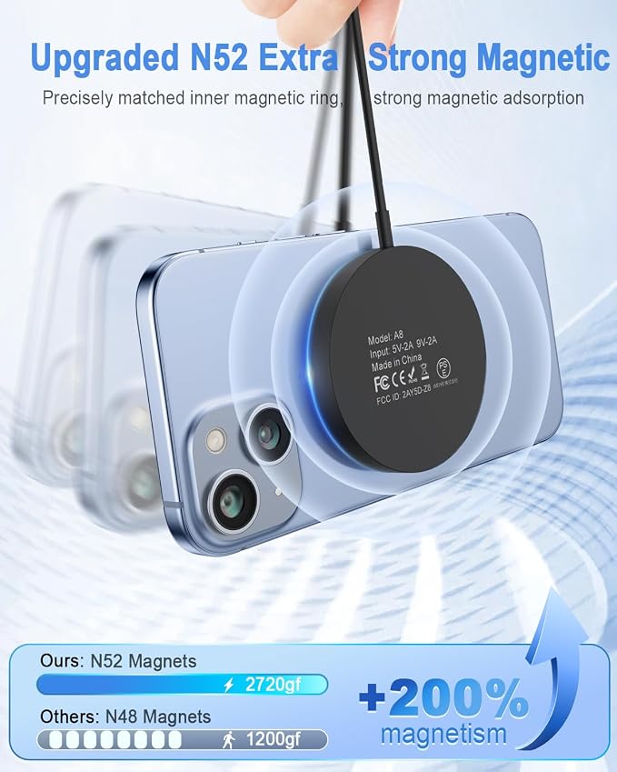 Magnetic Wireless Charger Mag Safe Charging Pad for iPhone 17/16/15/14/13 | 20W Type-C Adapter, Fast LED Charging for iPhone 17/17 Pro Max/16/15/15 Plus/14/13/12, Lightweight for Travel Bedside Desk - Image 2