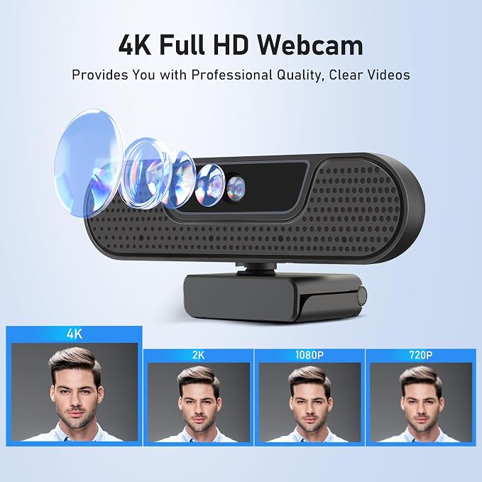 saylas 4K Webcam with 4 Noise Cancellation Microphone, W8GS Web Cam, Privacy Cover, 85° FOV, Plug & Play Web Streaming Camera for Computer, USB Webcam for Pc, Laptop, Desktop, Mac - Image 2
