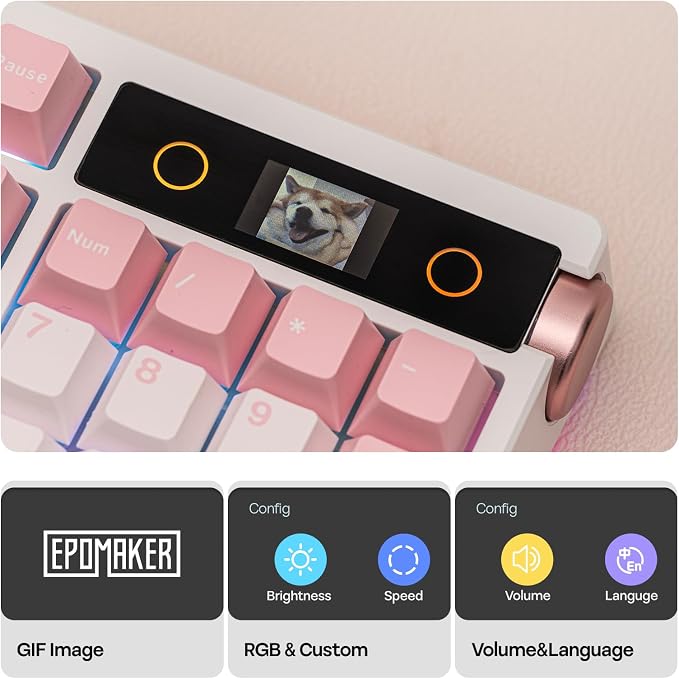 EPOMAKER TH108 PRO Full Size Mechanical Keyboard with Screen & Knob | Wireless Gaming Keyboard with 10000mAh, Creamy Gasket, Hot Swap, Custom Driver, RGB Backlight, NKRO (Pink, Sea Salt Silent) - Image 3