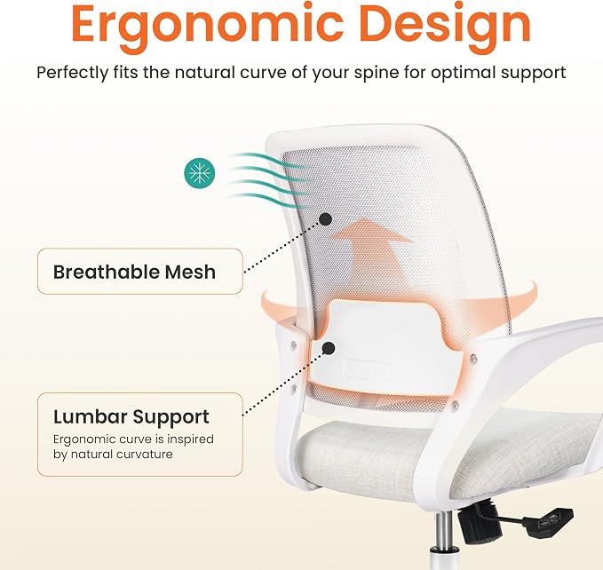 NEO CHAIR Home Office Desk Chair Ergonomic Mesh with Lumbar Support, Ivory | Comfortable Mesh Support, Adjustable Height, 360° Swivel and Smooth Casters Designed for Long Hours of Work or Study - Image 3