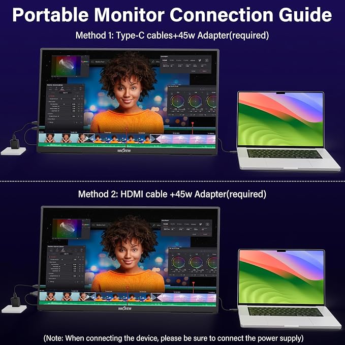 InnoView 23.8 Inch 2K 100Hz Large Portable Monitor ∆E<2 100% sRGB Fast IPS Portable Gaming Monitor QHD w/180° Adjustable Stand USB-C HDMI Laptop Monitor for PS5/4 Desktop MacBook Switch Xbox 2560X1440 - Image 3