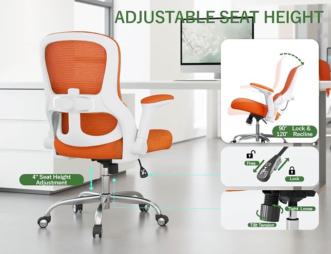400LB Office Chair: Mesh Ergonomic Desk Chair Comfy with Lumbar Support | Computer Chair Ergonomic Gaming Chairs for Adults with Wheels&Flip up Armrests-Swivel Executive Task Chairs (Orange) - Image 5