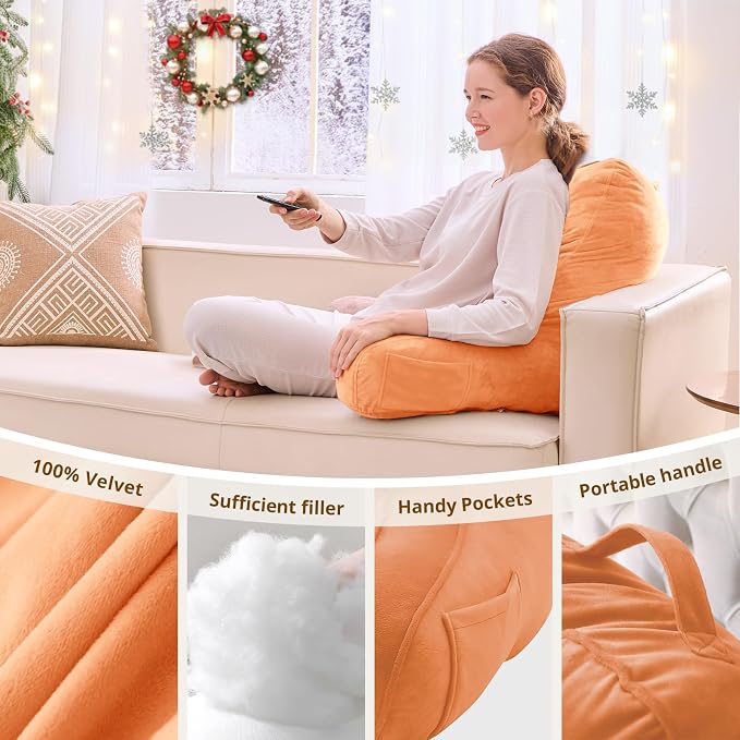 Sasttie Reading Pillow for Bed, Back Pillow for Sitting Up, Orange | 21" Backrest Support Cushion for Couch, Sofa, and Floor, Dorm Essentials, OEKO-TEX, Adjustable Down Alternative Fill - Image 5
