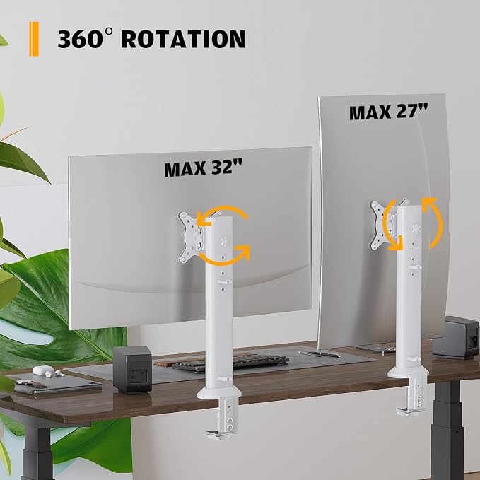 Hemudu Single Desk Monitor Arm Mount Stand Fit for 13 inch to 32 inch Flat Curved Computer Screen with Swivel, Height Adjustable, Rotation,Holds up to 77lbs, White - Image 8