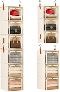Homsorout 6-Tier Modular Hanging Closet Organizer Shelves, Beige | 3+3 Modular Design, Clear Window, Front Opening, Fabric Vertical Storage, Closet Storage for Home, Apartment, Nursery, RV by Homsorout