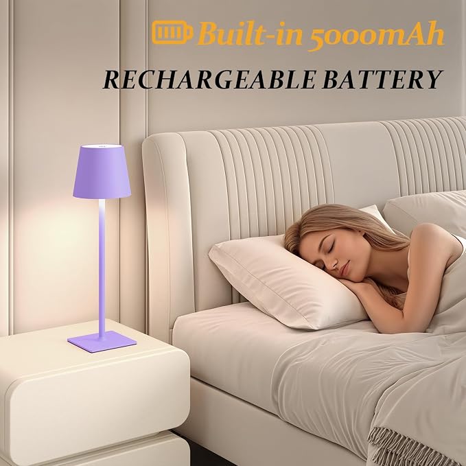 CHLORANTHUS 2 Pack Cordless Table Lamps, 3 Colors Stepless Dimming, 5000mAh Rechargeable Battery LED Desk Lamp for Bedroom/Couple Dinner/Desk/Cafe/Dining Room/Terrace - Image 5