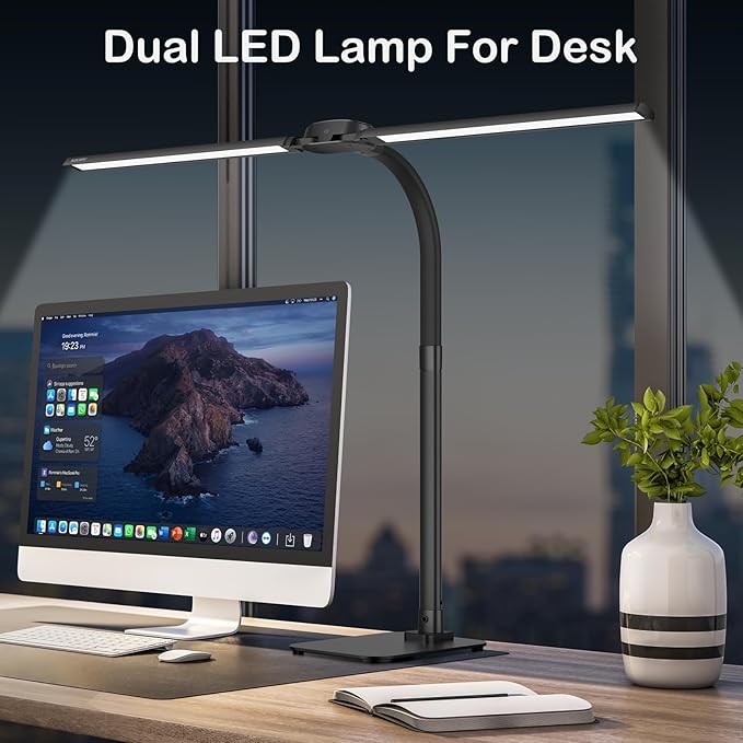 24W LED Desk Lamp for Home Office, 1500lm Dual Head Task Light with Remote | Tall Architect Lamps for Reading, USB Charging Port, Eye Caring, Dimmable 5 Color Modes, Adjustable Gooseneck, Timer, Base - Image 2