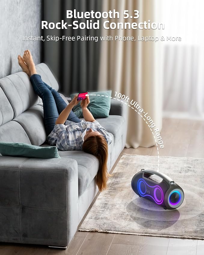 Portable Bluetooth Speaker Wireless, 180W Max Loud Waterproof Speakers, Bass Boost Boom Box for Party and Outdoor, w/2*Subwoofer, 2*Tweeter, DSP, IP65, 24H, TWS, TF, USB, AUX - Image 7