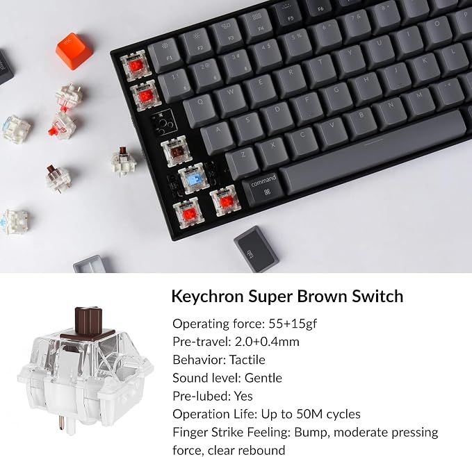 Keychron K4 96% Layout 100 Keys Wireless Bluetooth 5.1/Wired USB Mechanical Gaming Keyboard with Keychron Super Brown Switch White LED Backlight N-Key Rollover for Mac Windows PC-Version 2 - Image 4