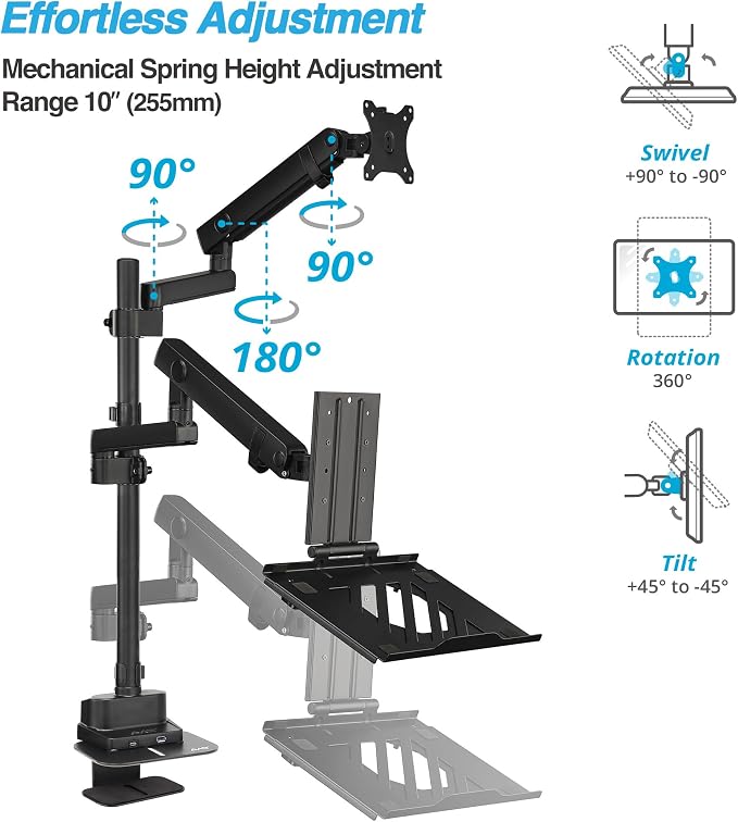 AVLT Laptop & Monitor Arm Pole Top Mount for 17-40" Screens - Black | Supports flat/curved/ultrawide screens up to 26.4 lbs each. Includes 12-17" laptop tray, 38.9" lift and USB-C/A ports. - Image 4