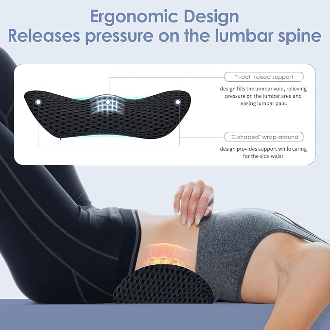 kasney Lumbar Support Pillow for Office Chair, Back Pillow, Black | Memory Foam Lumbar Pillow for Low Back Pain Relief, Ergonomic Streamline Car Seat, Office Chair, Recliner and Bed - Image 3