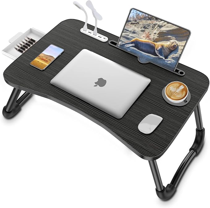 Zapuno Laptop Lap Desk, Foldable Laptop Table Tray with 4 USB Ports Storage Drawer and Cup Holder, Lap Bed Desk Notebook Stand Laptray Portable Standing Table for Bed Couch Floor - Image 8