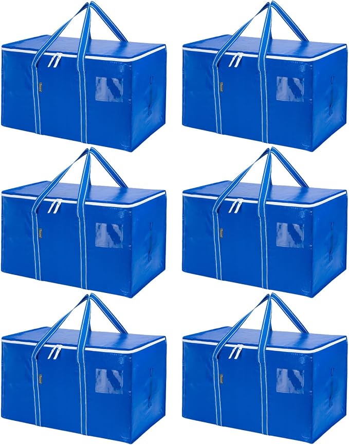 BALEINE 6-Pack Oversized Moving Bags with Reinforced Handles, Heavy-Duty Storage Tote for Clothes, Moving Supplies (Royal Blue, 6-Pack) by BALEINE