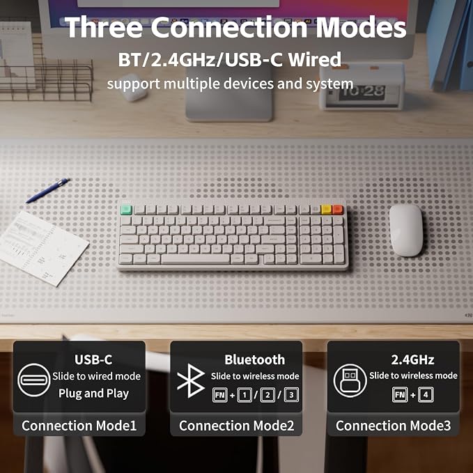 nuphy Node100 Wireless Mechanical Keyboard, Hot Swappable Custom Low Profile Keyboard, 103 Keys Computer Gaming Keyboards, Supports Touch Gestures, PBT Keycaps, RGB Backlit, Bluetooth/2.4GHz/USB-C - Image 3