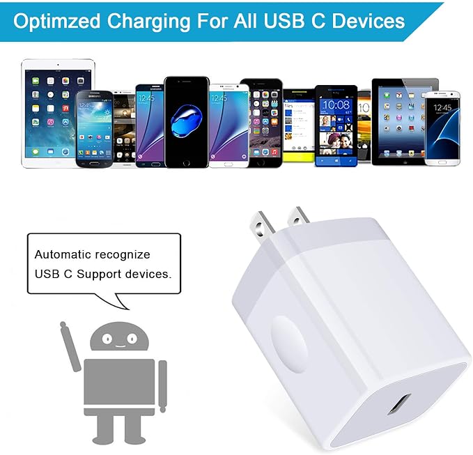 USB C Wall Charger,2Pack 20W PD 3.0 Type C Fast Charger Plug Power Adapter Charging Block for Samsung Galaxy A36/A16 5G/A15/A35/A55/A56/A14/S25 Ultra/S24/S24 FE/S23/S22/S21/S10/iPhone 16e/16/15/14/13 - Image 5