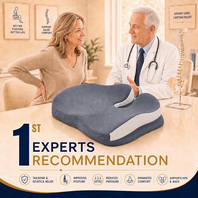 Seat Cushions for Office Chairs Wheelchair Cushion for Long Sitting Back Pain，Memory Foam Seat Car Computer Desk Chair Cushion，Coccyx Cushion for Tailbone Pain Relief Cushion Office Chair Butt Pillow | Suitable for prolonged sitting, relieves tailbone ... - Image 9
