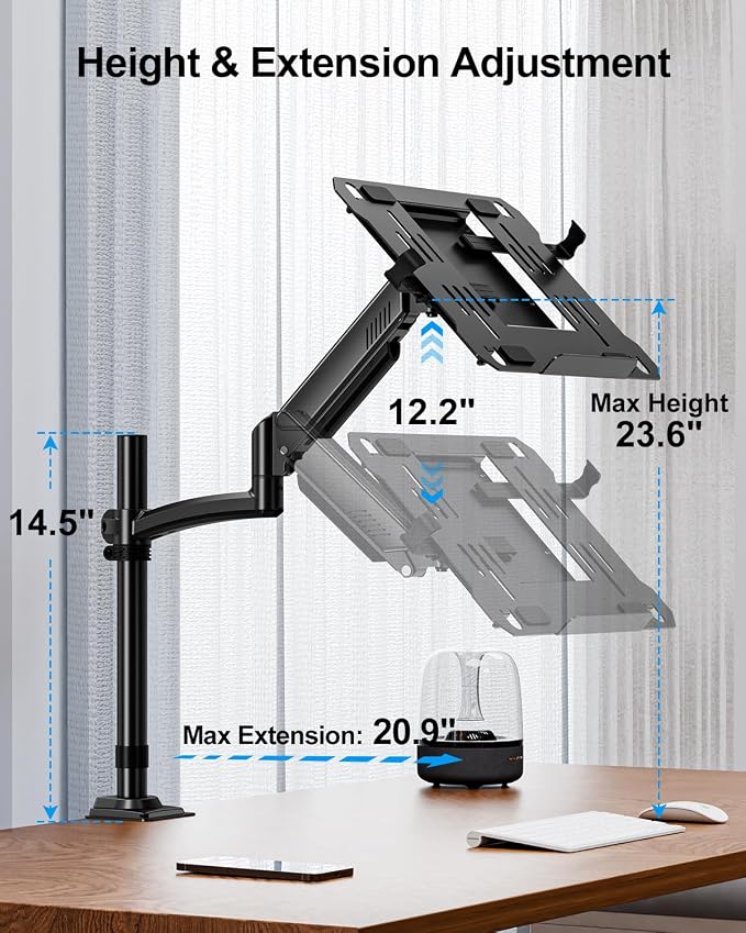MOUNTUP Laptop Desk Mount, Adjustable Laptop Stand for max 17" Notebook or 32" Monitor, Laptops Arm Mount for Desk Holds 4.4-22lbs, Tall Laptops Stand with Clamp/Grommet - Image 3