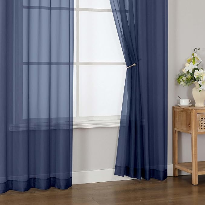 Navy Blue Sheer Curtains 96 Inch Long 2 Panels for Living Room 52" W | Elegant Airy Sheer Curtain for Bedroom, Light Filtering Window Treatments, Rod Pocket, 2pcs Each 52" Width x 96" Long - Image 9