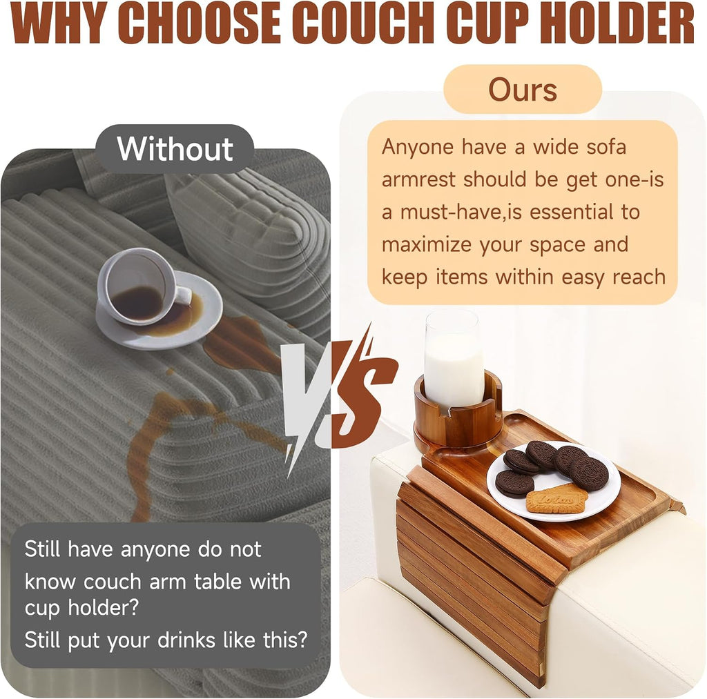 Couch Cup Holder Tray,Fit Sofa Armrests 6.3" and Wider,Acacia - Image 6