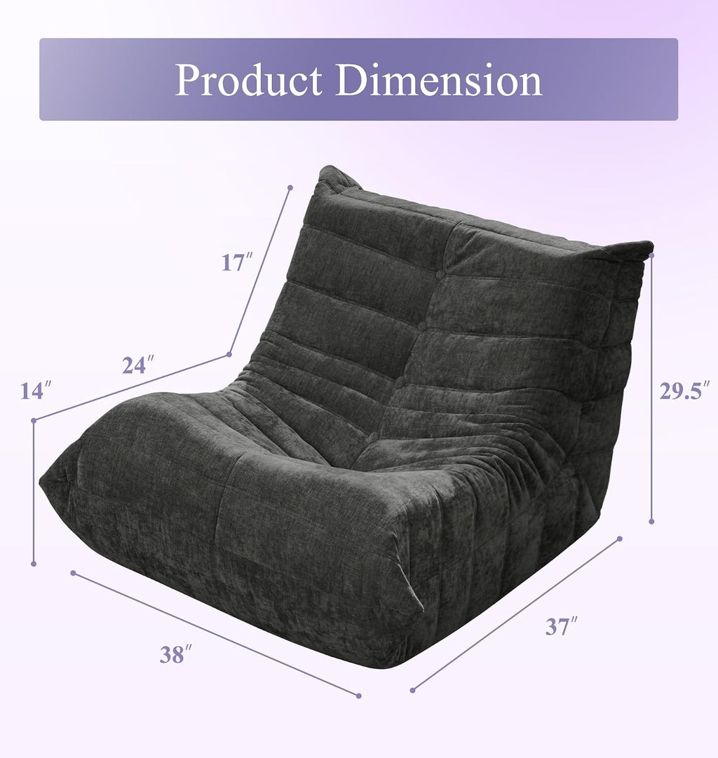 Adults Bean Bag Chair Floor Couch for Bedroom, Grey Chenille - Image 2