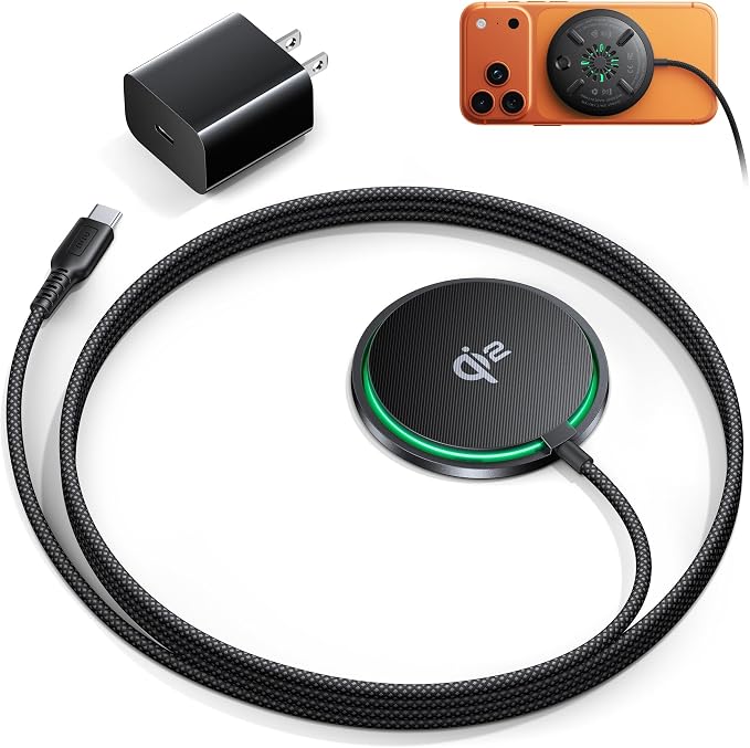 INIU Magnetic Wireless Charger, Qi2 15W Fast Charging Pad Travel Charger | MagSafe-Compatible, with LED Light, Cooling Fan, Smart Protection for iPhone 17-12 Series, AirPods 4-2(20W Adapter Included) by INIU