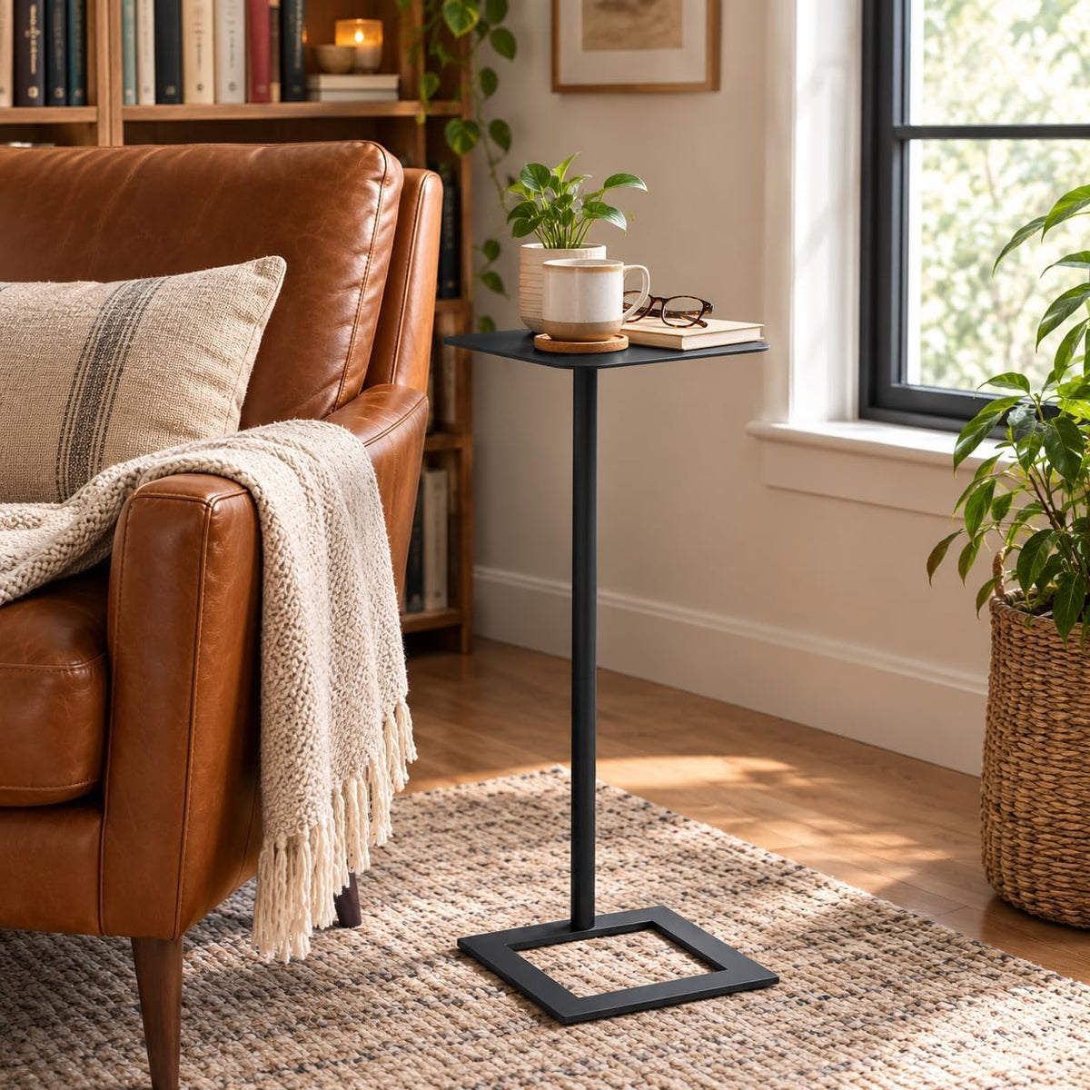 Modern Stable C Table End Table, 23.4" Tall, Medium, Black - Image 5