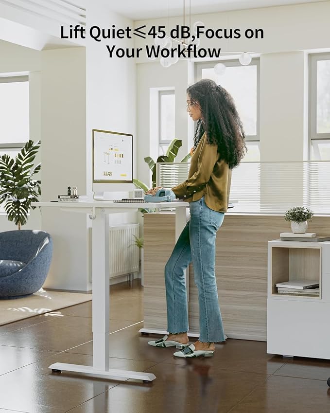 FEZIBO One-Piece Standing Desk, 48"x24" Seamless Tabletop Electric Height Adjustable for Home Office, Study Rooms & Multi-Device Workstations, White - Image 2