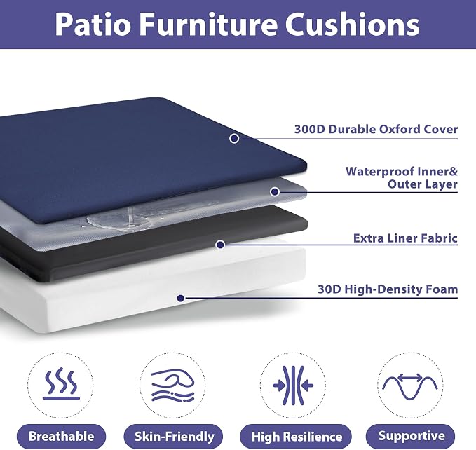 IPYNBAP Outdoor Chair Cushions Set of 4 -Waterproof Outdoor Seat Cushions for Patio Furniture, Patio Chair Cushion with Handle and Ties, Out Door Chair Pads,17x16x2-Square, Navy Blue - Image 2