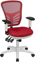 Flash Furniture Mid-Back Mesh Executive Office Chair, White/Red | Adjustable Armrests, 360° Swivel, Height Adjustable, Commercial Grade by FlashFurniture