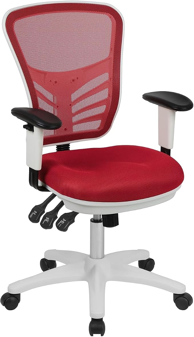 Flash Furniture Mid-Back Mesh Executive Office Chair, White/Red | Adjustable Armrests, 360° Swivel, Height Adjustable, Commercial Grade by FlashFurniture