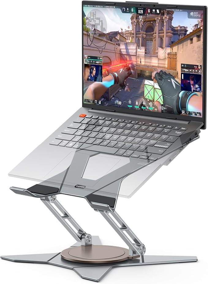 OMOTON Heavy Duty Laptop Stand, 33 lbs Gaming Laptop Riser, 360° Rotating | Aluminum Alloy, 11-17" Gaming Laptop, Height Adjustable, 360° Rotating, Thick Dual Arms, Anti-Slip, Ergonomic, Sturdy by OMOTON