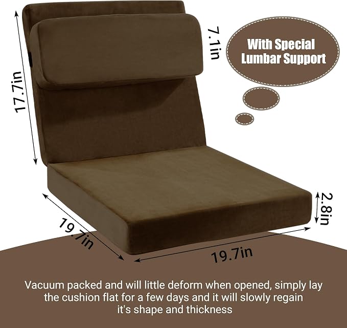 HOMBYS Recliner Seat Cushion with Lumbar Support Pillow and Adjustable Headrest, Medium Firm Foam Filling Chair Pad and Back Support, Non-Slip Design for Comfort and Pressure Reduce, Brown - Image 2
