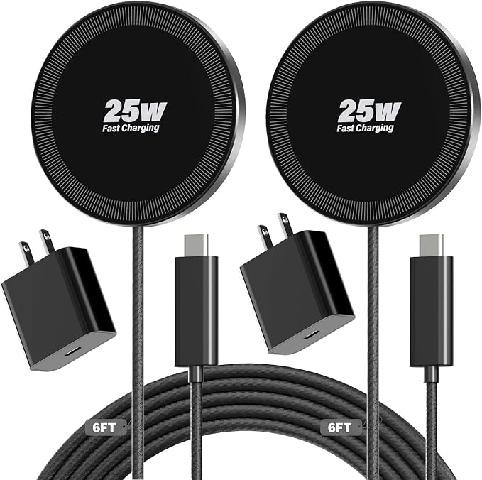 25W Magnetic Wireless Charger, 6FT Fast Charging Pad Wireless Charge for iPhone 17 16 /AirPods3/2/Pro/for Galaxy S26 Ultra/Pixel 10 Series, Portable Charger for Desk& Travel(2Pack,Elegant Black) by WAYLITEWirelessCharger
