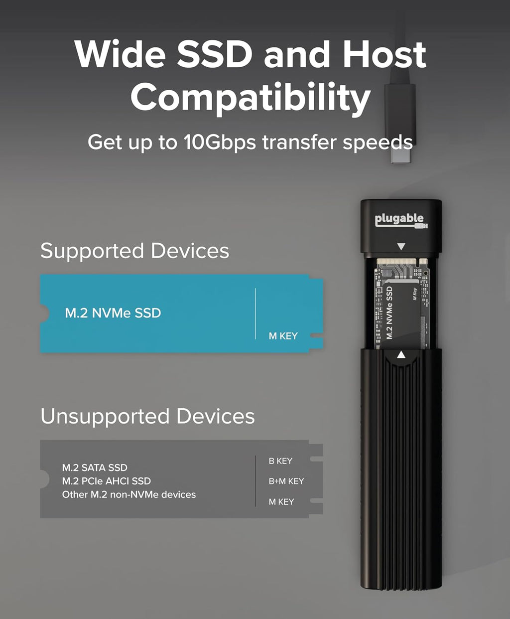 Plugable M.2 NVMe SSD Enclosure; Tool-Free & Driverless - Image 6