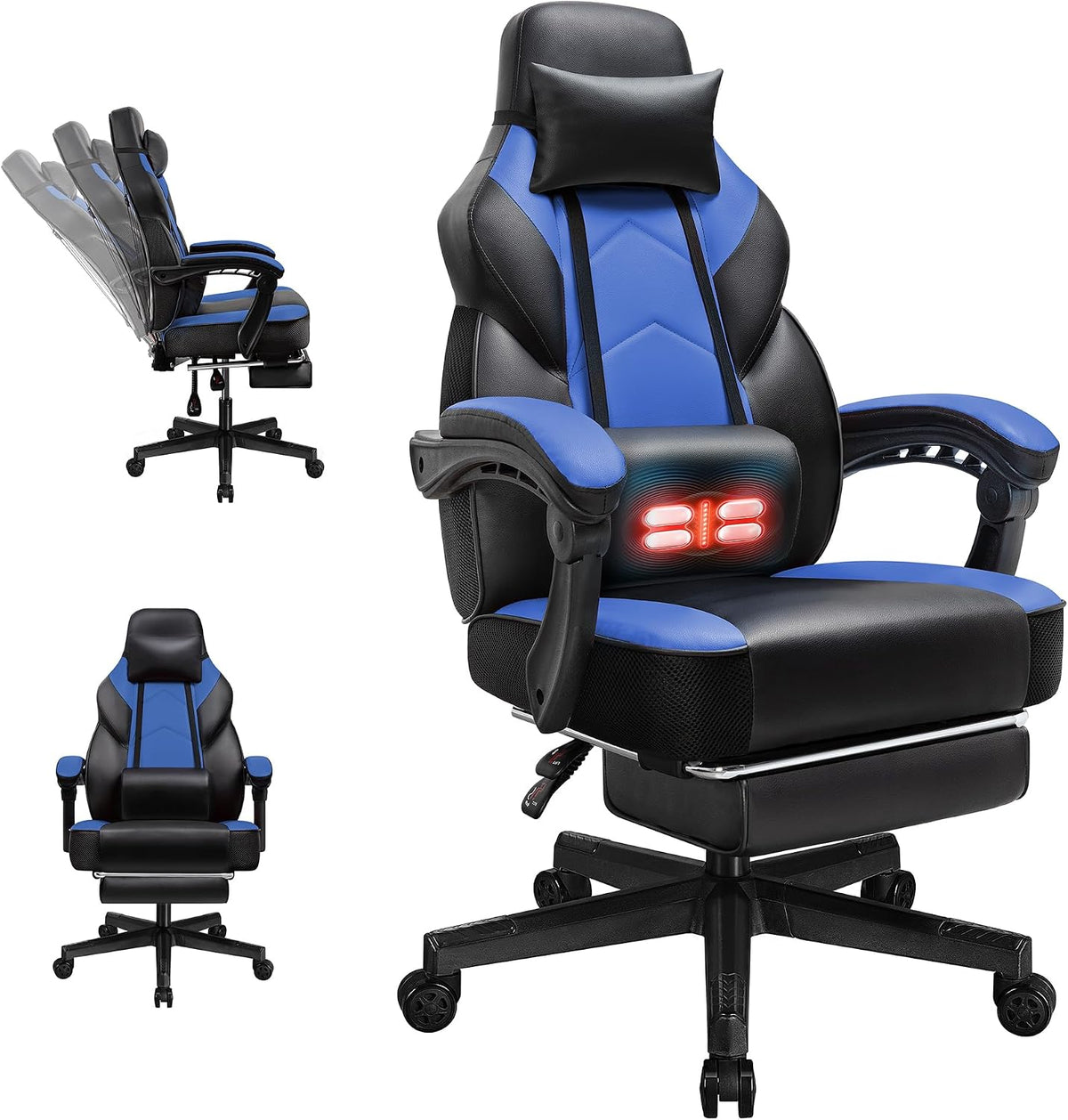 Gaming Chairs for Adults, Computer Chair with Footrest and Ergonomic High Back, Big and Tall Gamer Chairs with Massage Lumbar Support, 360° Swivel Height Adjustable Gaming Chair, Blue by DL-win