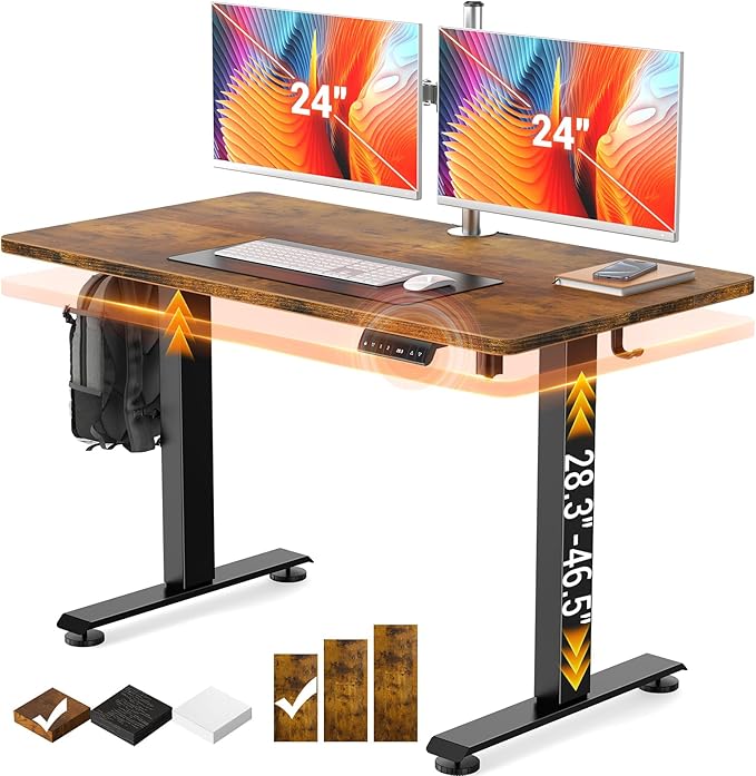 Veken 47.2 Inch Large Electric Standing Desk, Gaming Table, Brown | Height Adjustable Sit Stand Up Computer Tables for Home Office, Study , Writing, Suit students, employees and group work by Veken