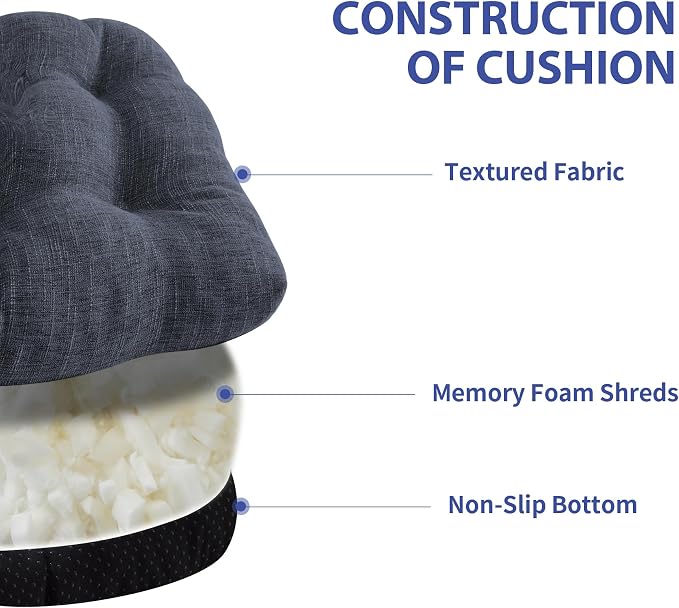 IPYNBAP Chair Cushions for Dining Chairs Set of 2, Kitchen Chair Cushions, Chair Pads with Ties and Non Slip Backing, Tufted Memory Foam Seat Cushion 2 Pack, 15.5" x 15.5" x 4", Navy Blue - Image 2