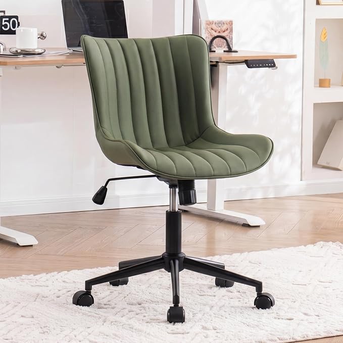 YOUNIKE Office Desk Chair with Wheels Armless Vanity Chair Modern Tan | Faux Leather Upholstered with Rocking Back, Swivel Height Adjustable Small Cute Computer Rolling Task Chair Ergonomic 300lb - Image 7