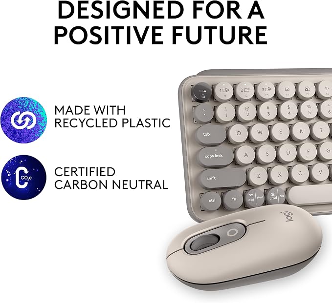 Logitech POP Keys + POP Mouse - Wireless Keyboard and Bluetooth Mouse Combo with Typewriter-Style Mechanical Keys, Emoji Features, Cute Compact Design - Mist - Image 5