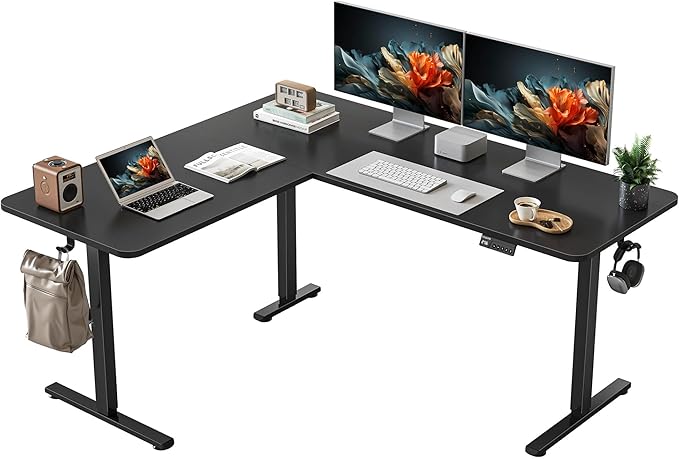 YIHAYO L Shaped Standing Desk Adjustable Height, 63 x 55 Inches Electric Corner Standing Desk with Splice Board, Computer Desk for Home Office, Black by YIHAYO