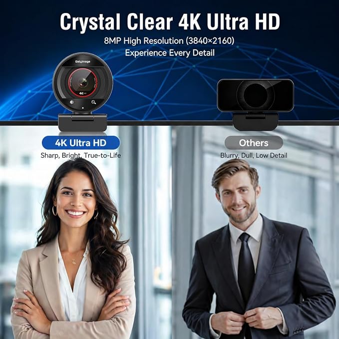 4K Webcam for PC Computer PDAF Autofocus with Built-in Microphone Windows | 1080P@60fps, Privacy Cover, Dual Noise Cancel Mics, 8X Digital Zoom, 78° FOV, Compatible Zoom Teams Twitch Google Meet - Image 2