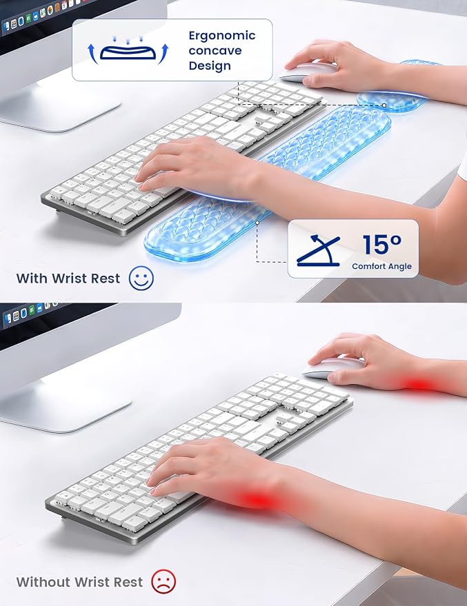 Vaydeer Gel Wrist Rest Set for Keyboard and Mouse, Ergonomic Wrist Support | Cooling Gel Keyboard and Mouse Wrist Pads with Non-Slip Base for Typing, Gaming, Laptop, Home Office, Crystal Clear - Image 3
