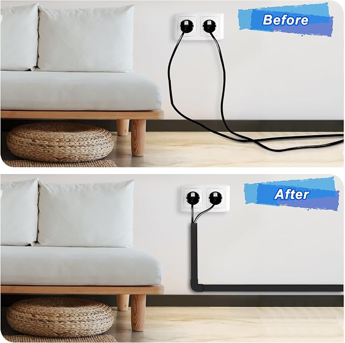 392.5in Wire Covers for Cords Kit-Black Cord Cover Wall, Wire Hiders for TV on Wall, TV Cable Hider Wall Kit for Wire Cover, Cord Hider Wall Mounted TV, Cord Concealer, 25 x L15.7 W 0.95H 0.55in - Image 6