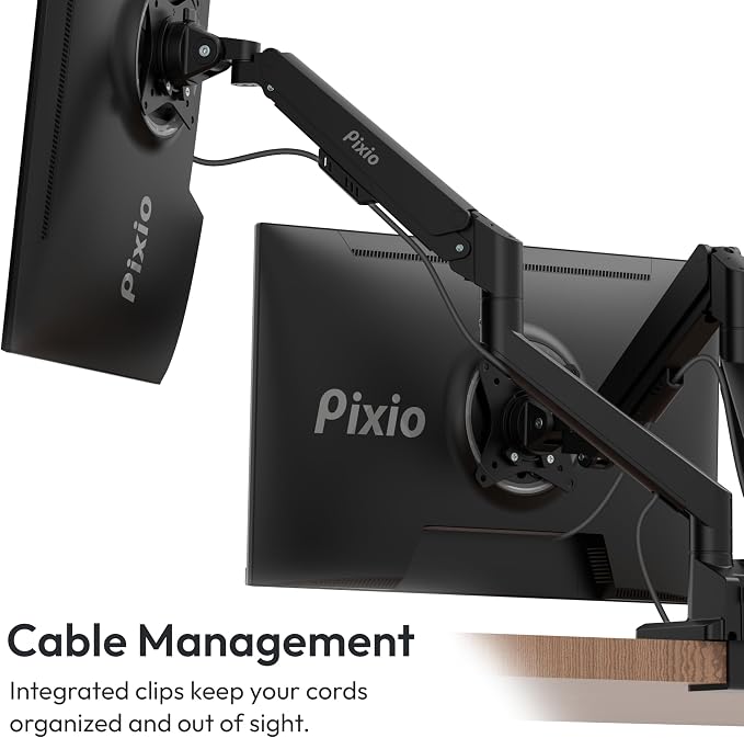 Pixio PS1D Wave Black Dual Monitor Arm Stand Desk Mount - Fits up to 32 inches Monitors and up to 19.8lbs. VESA Compatibility and Integrated Cable Management - Image 5