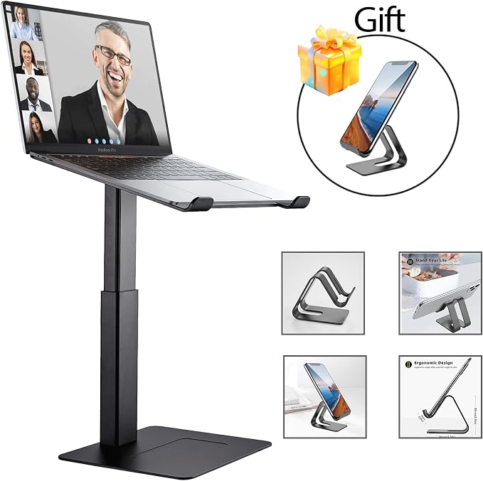 Laptop Stand for Desk, Ergonomic Sitting and Standing Laptop Riser for Notebook MacBook 11-17 Inches，DJ Laptop Stand Adjustable Height from 7-15 Inches Aluminum(Black) - Image 2