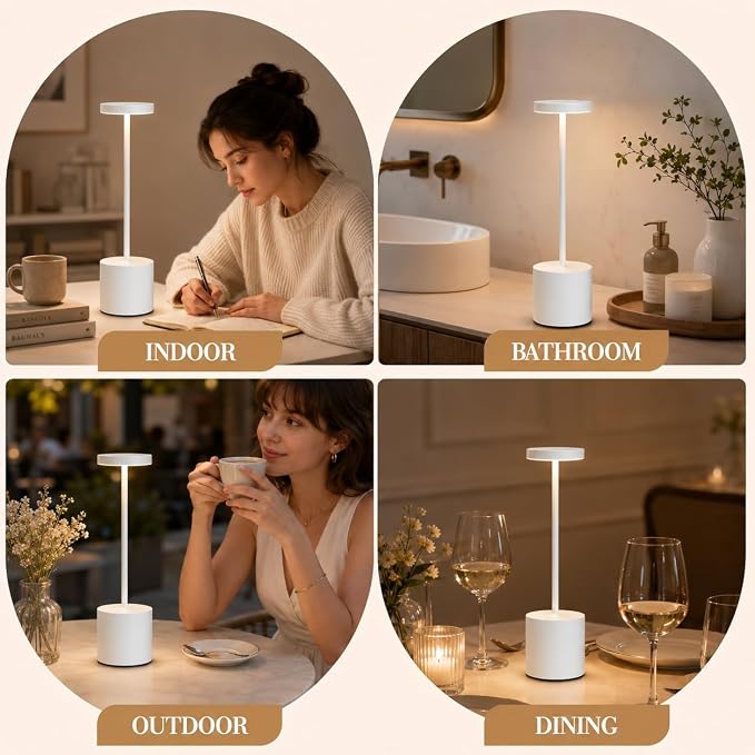 AUDLES White Cordless Table Lamp Set of 2, USB Rechargeable Touch Dimmable | Desk lamp with 3 color temperatures, touch control, USB charging, IP54 rated for bedroom, dorm, office, and nightstand - Image 8